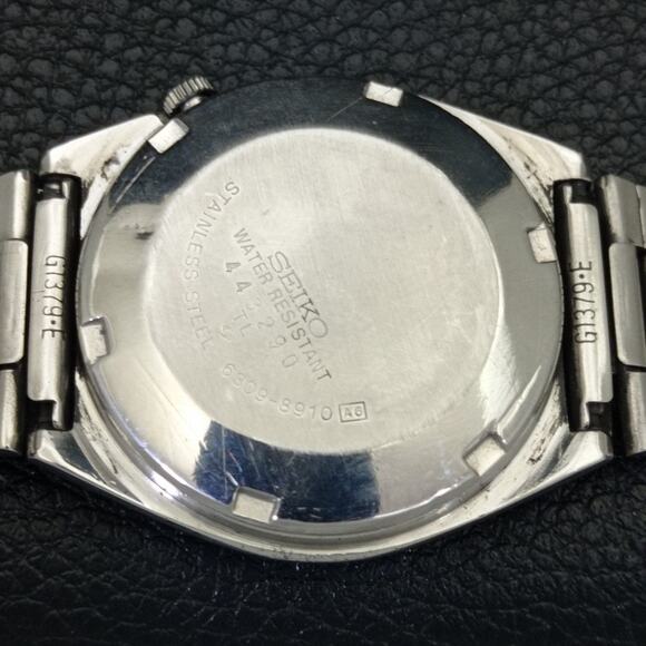 Vintage 1973 Seiko Automatic Mens Silver Watch W/daydate & Blue accents - Picture 8 of 10